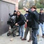 Aaron Wiederspahn, cinematographer Christoph Lanzenberg, and crew prepare during the shoot